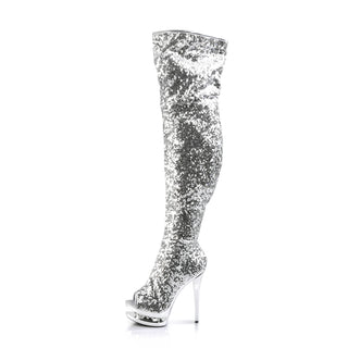 Blondie-R-3011 Silver Rhinestone Open Toe Thigh-High Boots