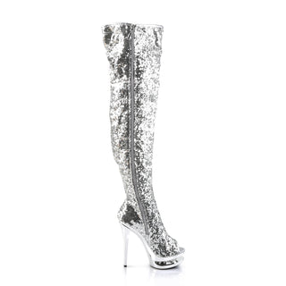 Blondie-R-3011 Silver Rhinestone Open Toe Thigh-High Boots