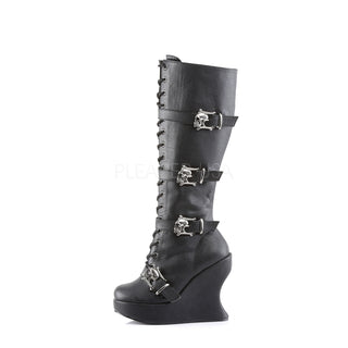 Bones and Skulls Wedge Platform Knee Boots
