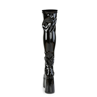 Camel-300 Black Patent Platform Thigh High Boots