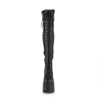 Demonia Camel-300 Black Matte Platform Thigh High Boots