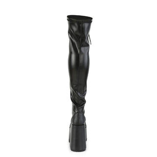 Demonia Camel-300 Black Matte Platform Thigh High Boots