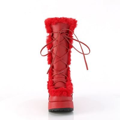 Furry Comfy Red Platform Boots