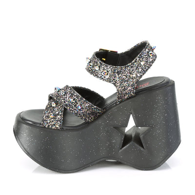 Midnight Star Wedge Black Multi Glitter Platform Sandal