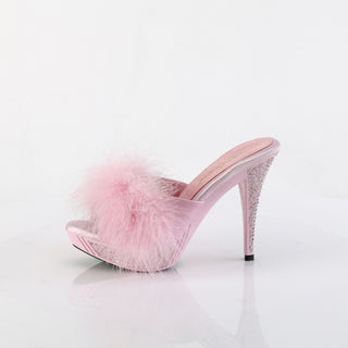 Elegant Marabou Mule Heels Pink