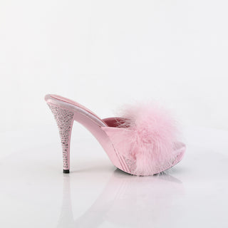 Elegant Marabou Mule Heels Pink