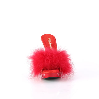 Elegant Marabou Mule Heels Red