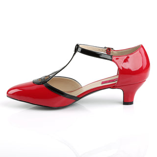 Red & Black T-Strap Low Heels