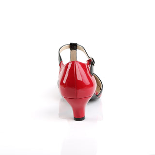 Red & Black T-Strap Low Heels