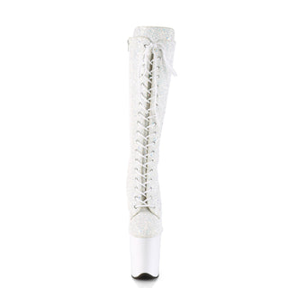 Pleaser Flamingo-2020MG Sexy Pole Dancer White Glitter Platform Boots