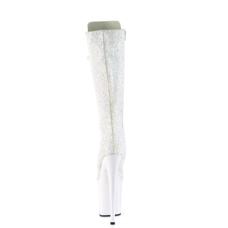 Pleaser Flamingo-2020MG Sexy Pole Dancer White Glitter Platform Boots