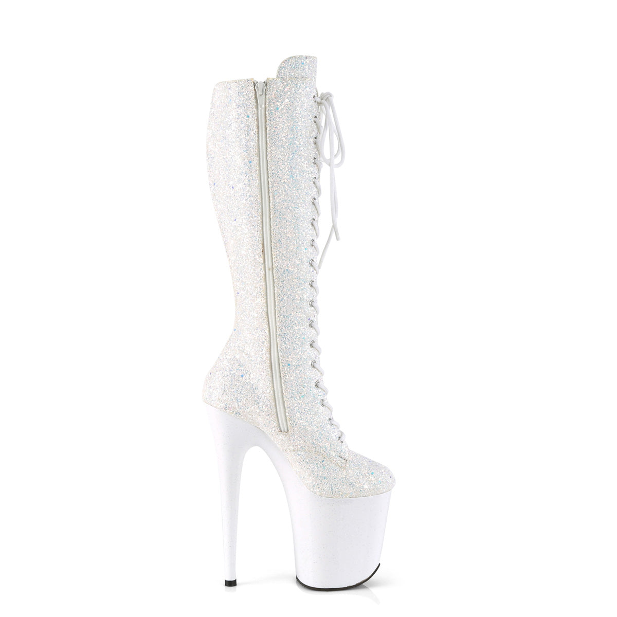 Pleaser Flamingo-2020MG Sexy Pole Dancer White Glitter Platform Boots