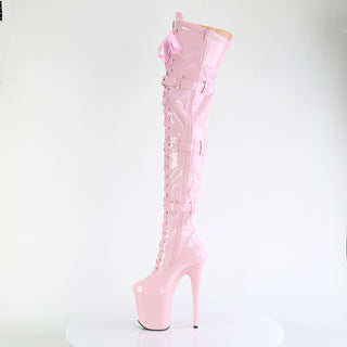 Flamingo-3028 Pink Platform Thigh High Pole Boots