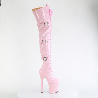 Flamingo-3028 Pink Platform Thigh High Pole Boots