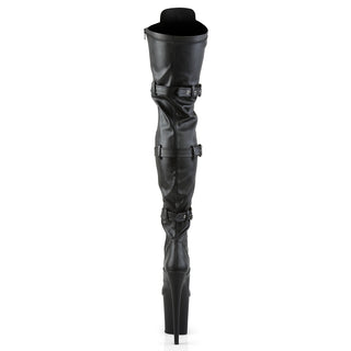 Flamingo-3028 Black Matte Platform Thigh High Pole Boots