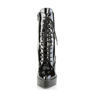 Indulge-1020 Black Patent Lace-Up Ankle Stiletto Boots