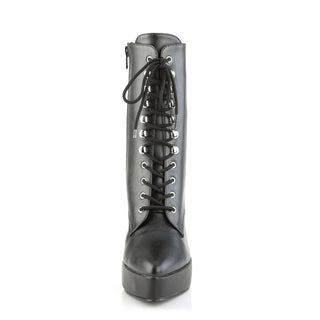 Indulge-1020 Black Matte Lace-Up Ankle Stiletto Boots