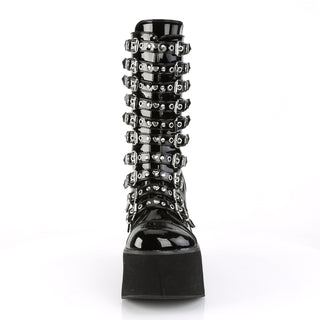 Too Many Buckles Platform Shiny Boots