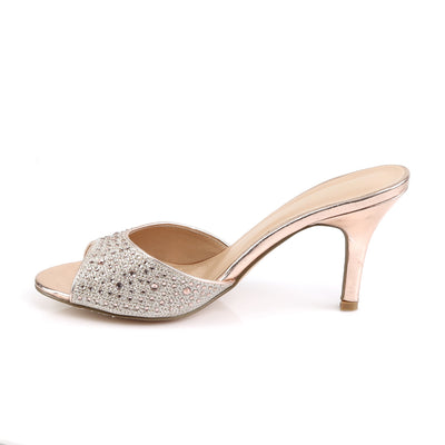 Lucy Rhinestone Gold Mule Heels