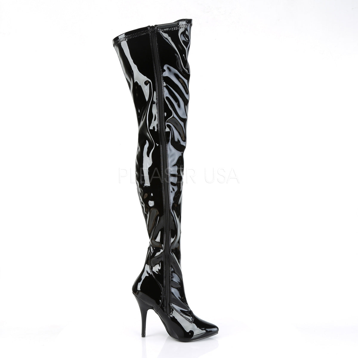 black patent thigh high boots