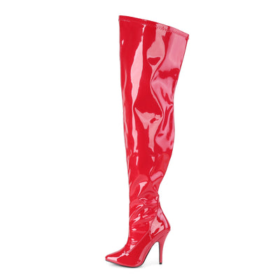 Wide Calf Thigh High Boots Red