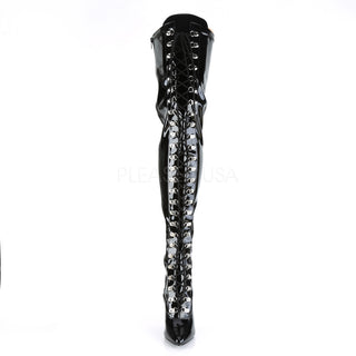 Seduce-3024 Black Patent D-Ring Thigh High Boots