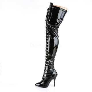 Seduce-3024 Black Patent D-Ring Thigh High Boots