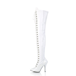 Seduce-3024 White D-Ring Thigh High Boots