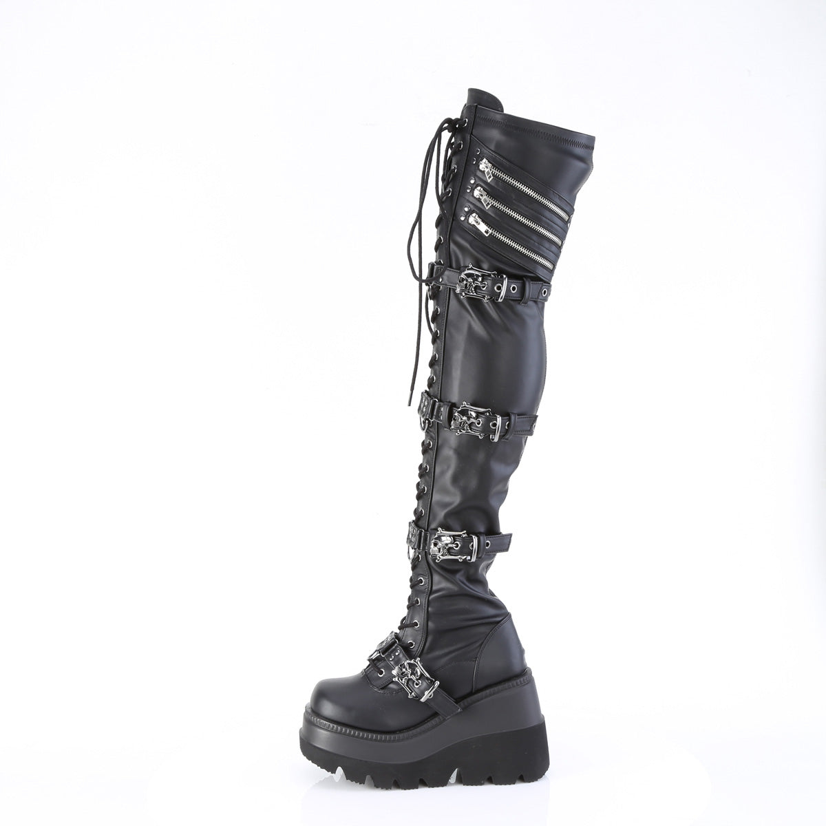 Wedge Platform Thigh High Goth Boots