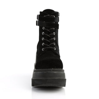 Shaker-52 Black Velvet Wedge Platform Boots