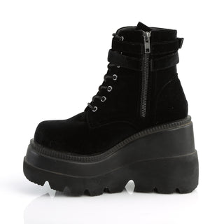 Shaker-52 Black Velvet Wedge Platform Boots