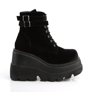 Shaker-52 Black Velvet Wedge Platform Boots