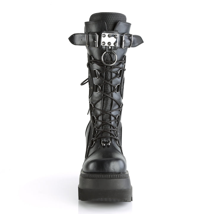 Demonia Shaker-70 Goth Punk Lace-Up Mid-Calf Platform Boots