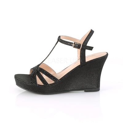 T-Strap Wedge Heel Platform Black Sandals