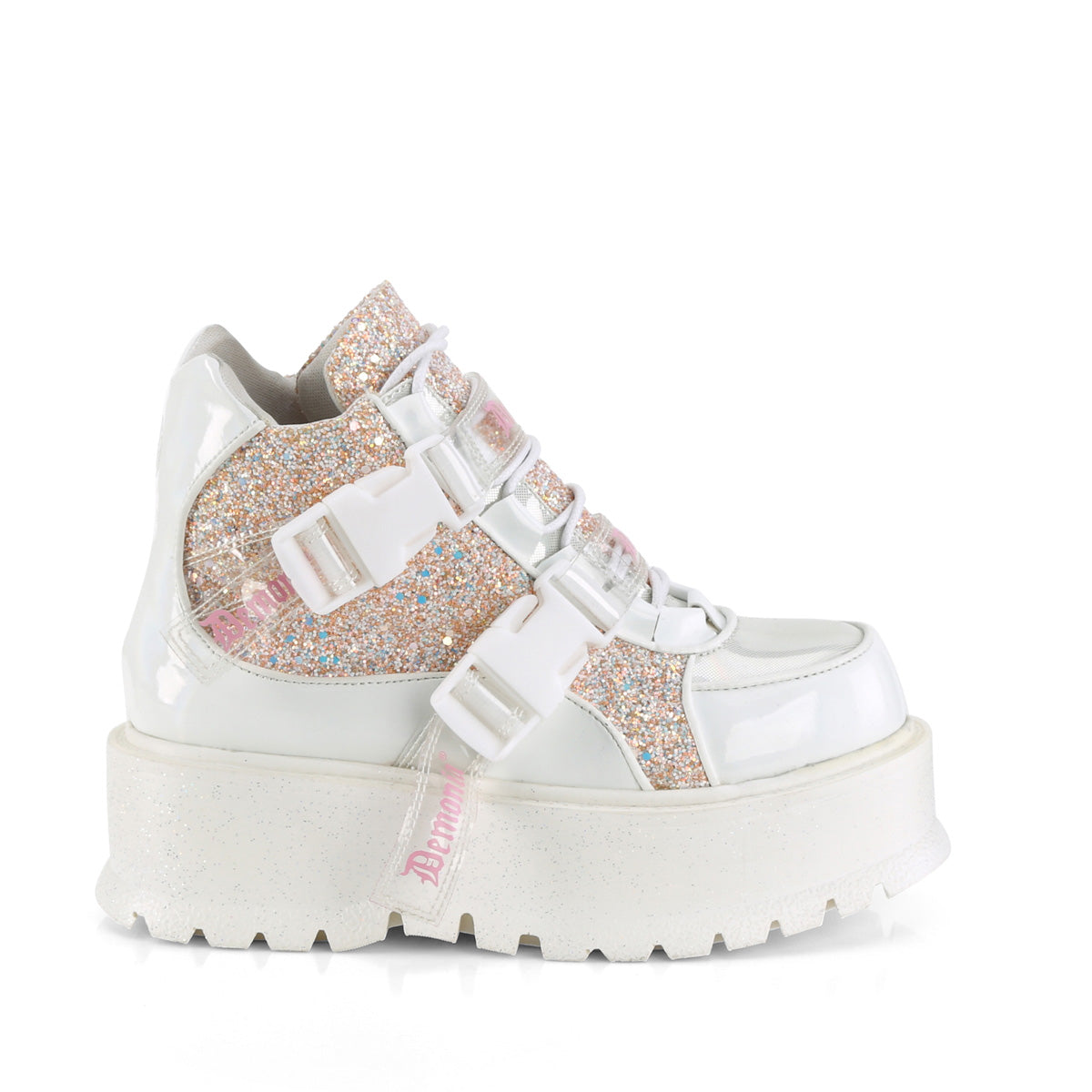 White Holographic Glitter Platform Sneakers