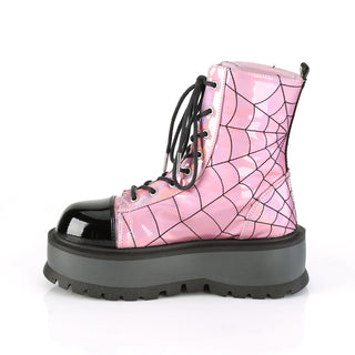Slacker-88 Pink Hologram Spider Web Platform Boots