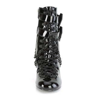 Vivika-128 Black Patent Coffin Straps Ankle Boots