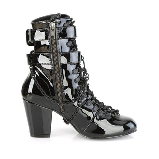 Vivika-128 Black Patent Coffin Straps Ankle Boots