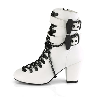 Vivika-128 White Coffin Straps Ankle Boots