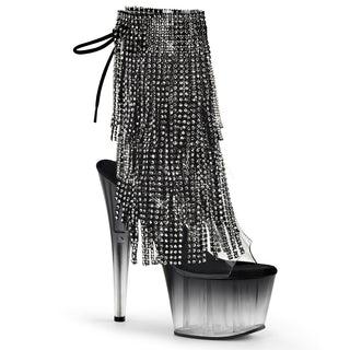 Rhinestone Fringe Black Platform Boots