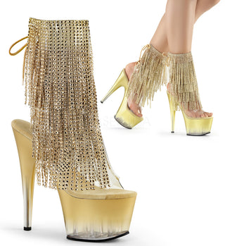 Rhinestone Fringe Gold Platform Boots