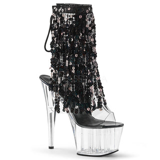 Black Sequins Fringe Platform Boots