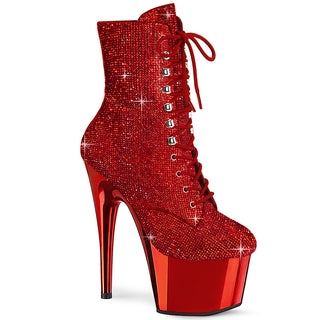 Red Rhinestone Adore-1020CHRS Platform Boots