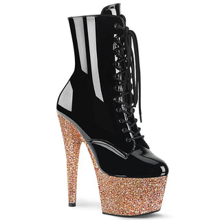 Sexy Devil 7 Inches Rose Gold Glitter Platform Ankle Boots