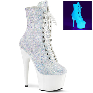 Sexy Devil 7 Inches Neon White Glitter Platform Ankle Boots