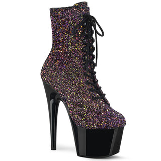 Sexy Devil 7 Inches Purple Glitter Black Platform Ankle Boots