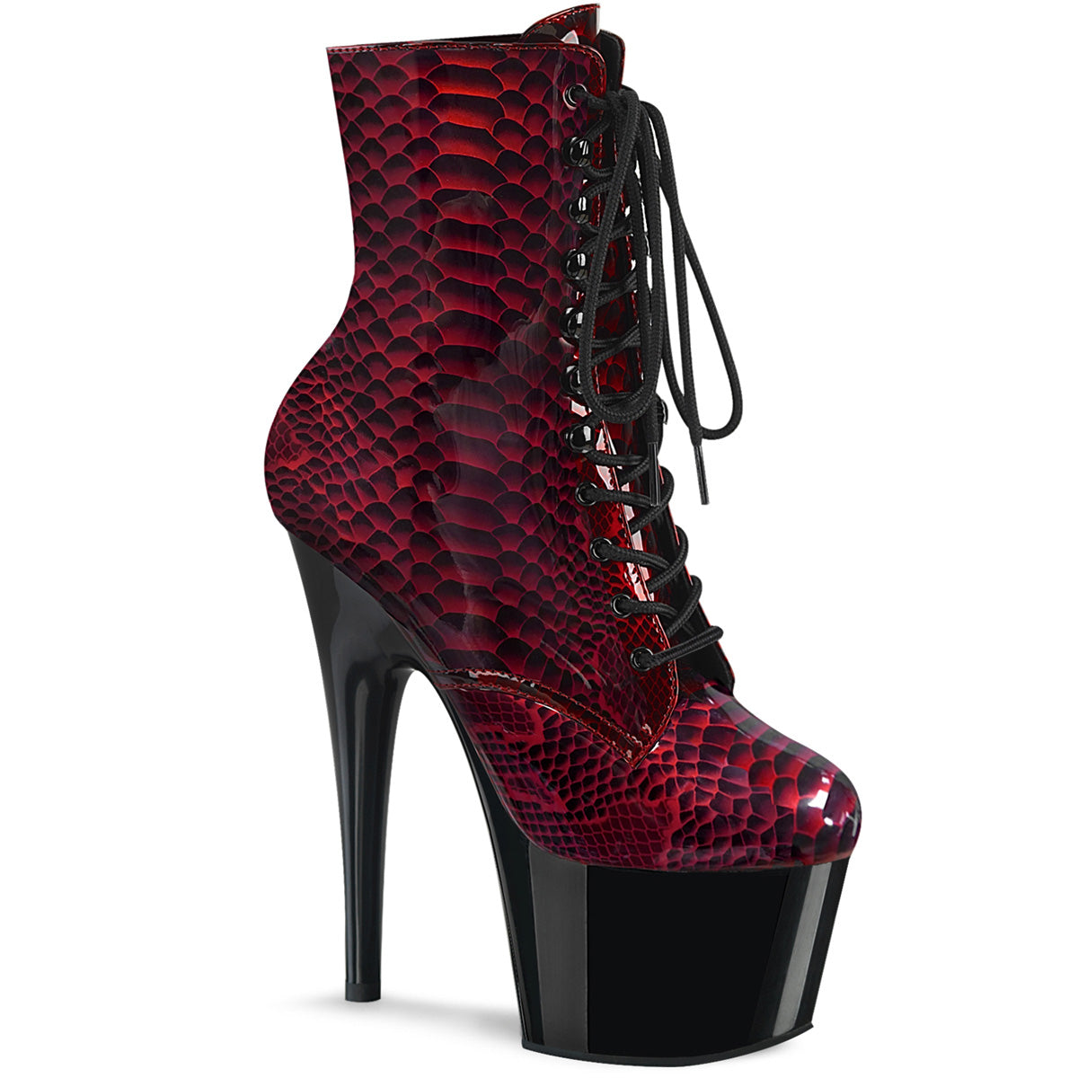 Snake Skin Platform Boots Red