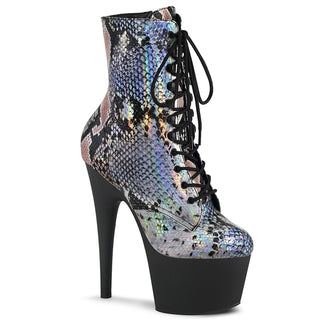 Snake Skin Hologram Platform Boots Silver