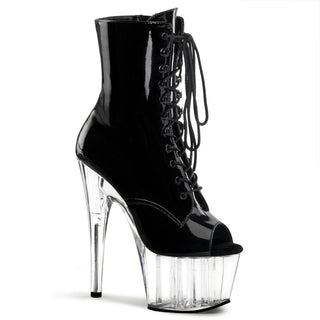 Adore-1021 Black/Clear Peep Toe Platform Boots