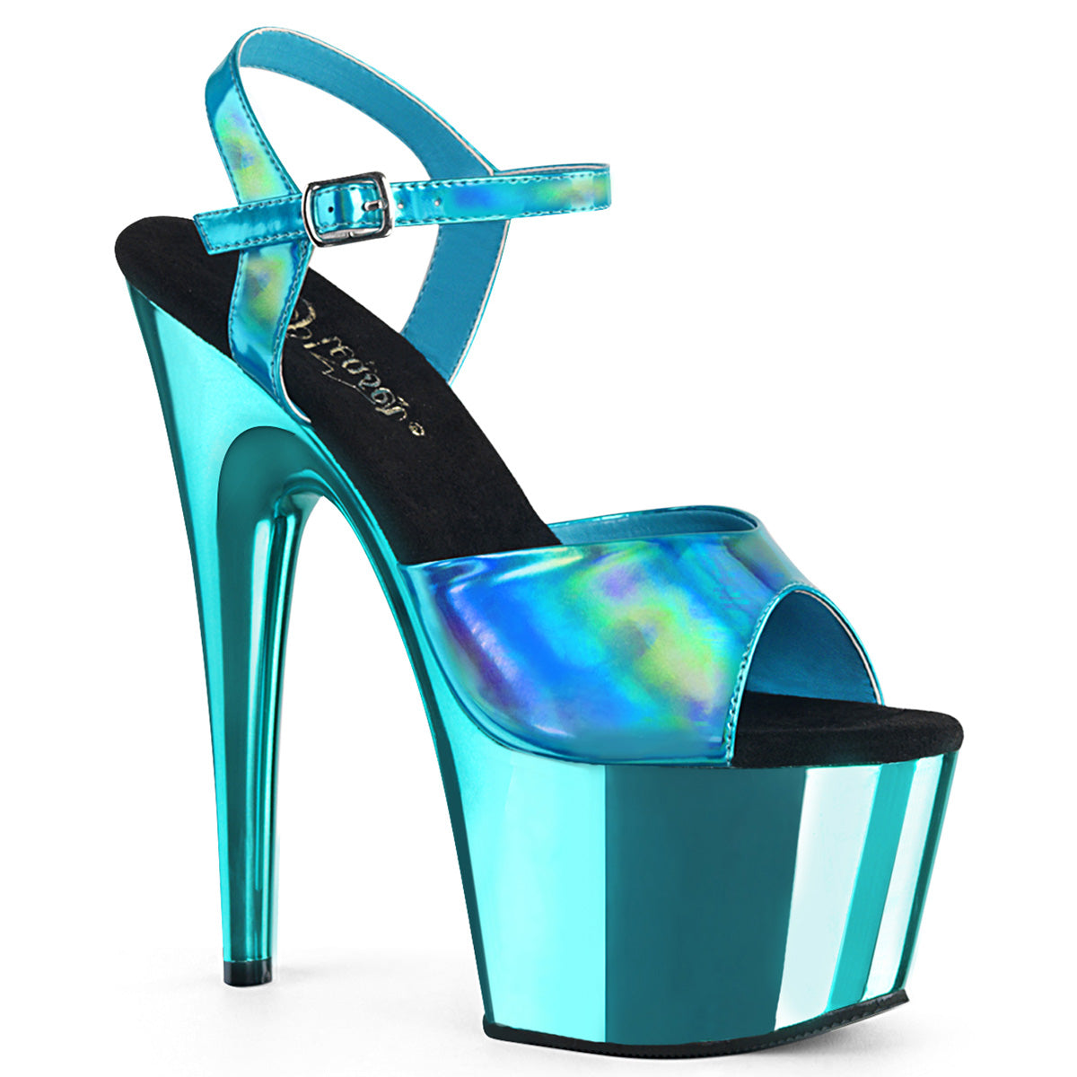 Turquoise Hologram Chrome Platform Sandals